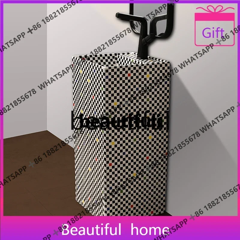 Hotel column basin bathroom ceramic column type hand washing floor type balcony washbasin