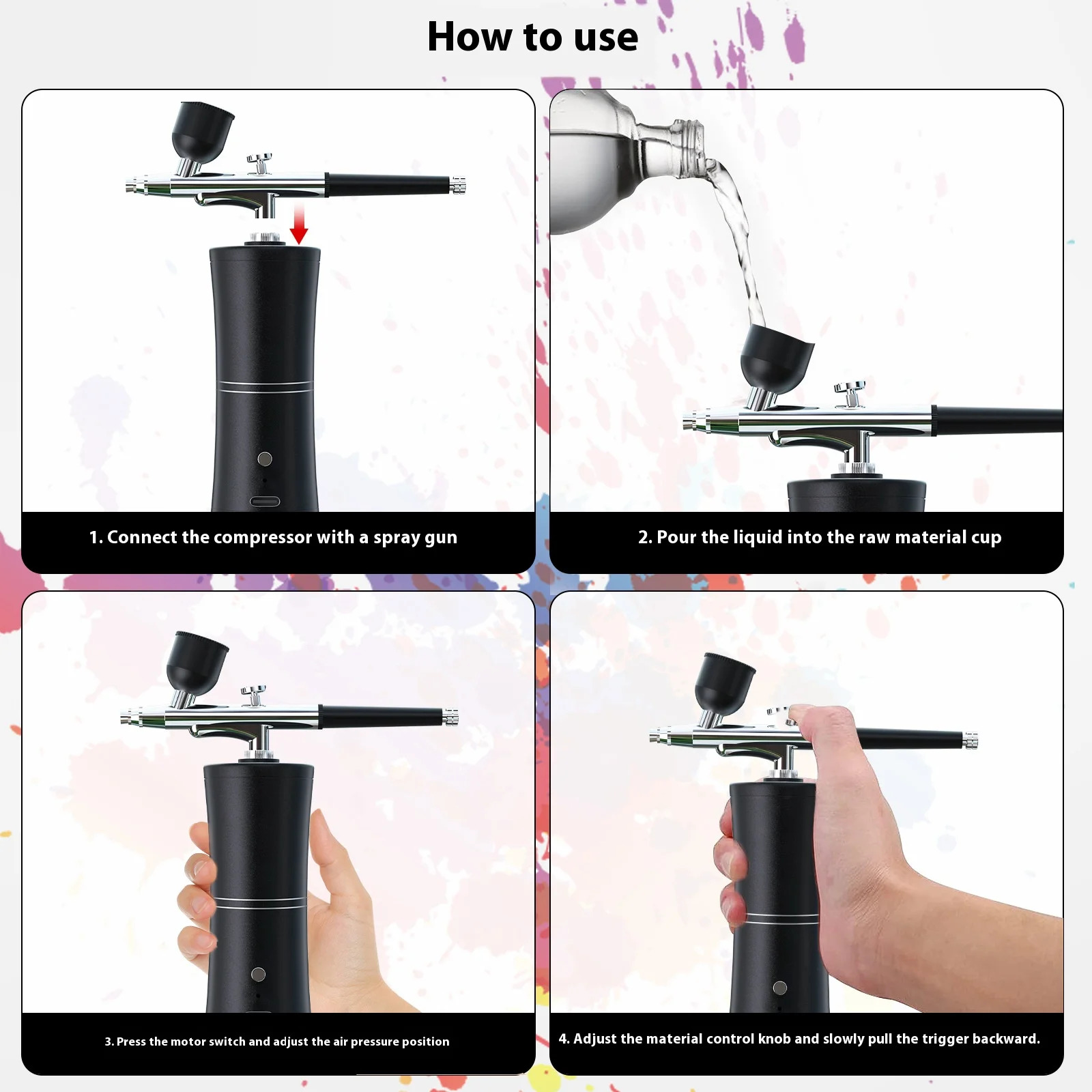 Elektrische airbrushkit - Oplaadbaar draadloos spuitpistool voor nail art, modelschilderen en make-up, professioneel cosmetisch hulpmiddel