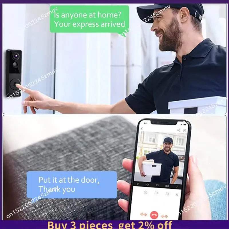 

COME 720P HD Video Doorbell Camera With Color Night Vision, Wireless Rechargeable Wifi Intercom System For Home Security