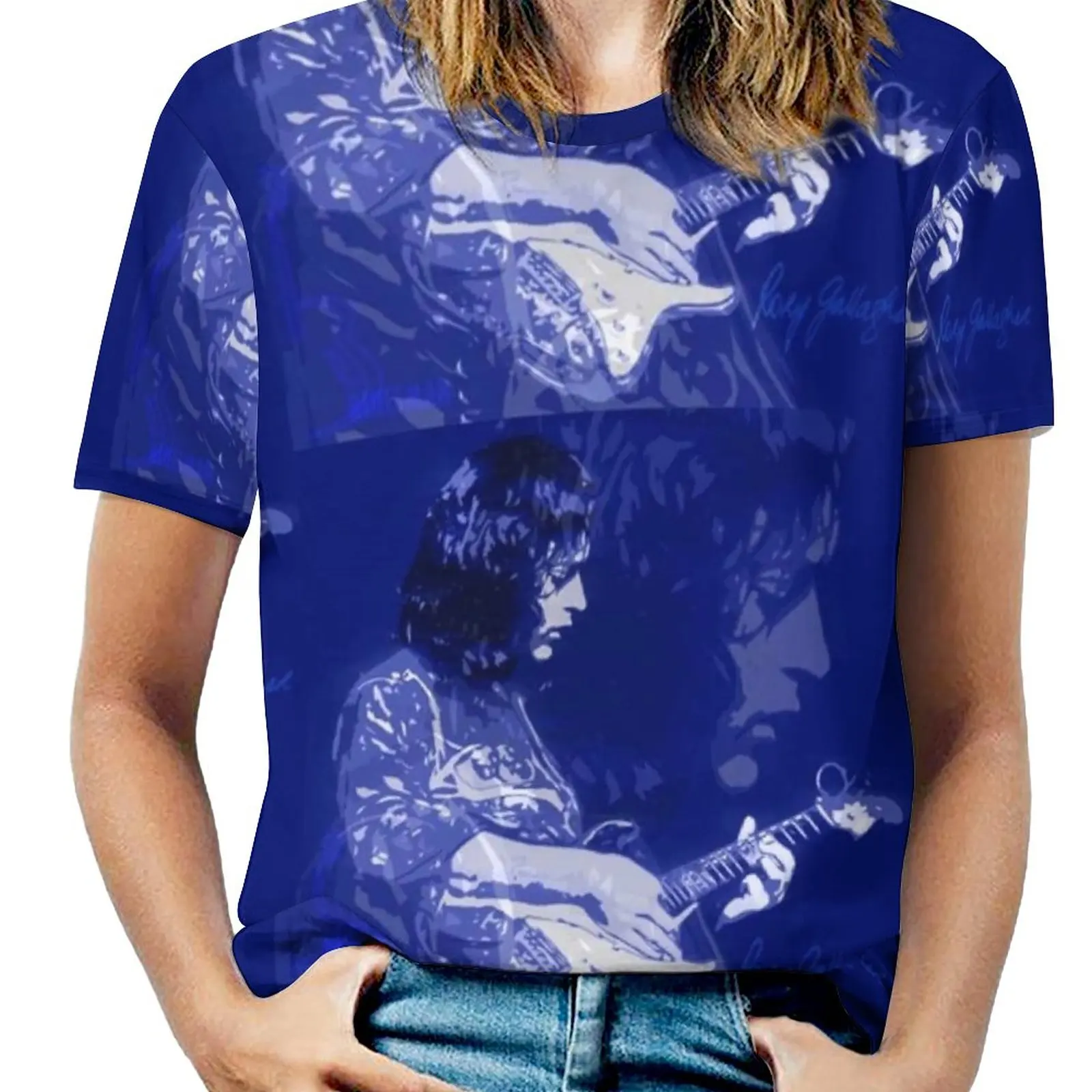 Bluesman Woman'S T-Shirt Spring And Summer Printed T Shirts Crew Neck Pullover Top Blues Guitar Legend Electric Irish Singer