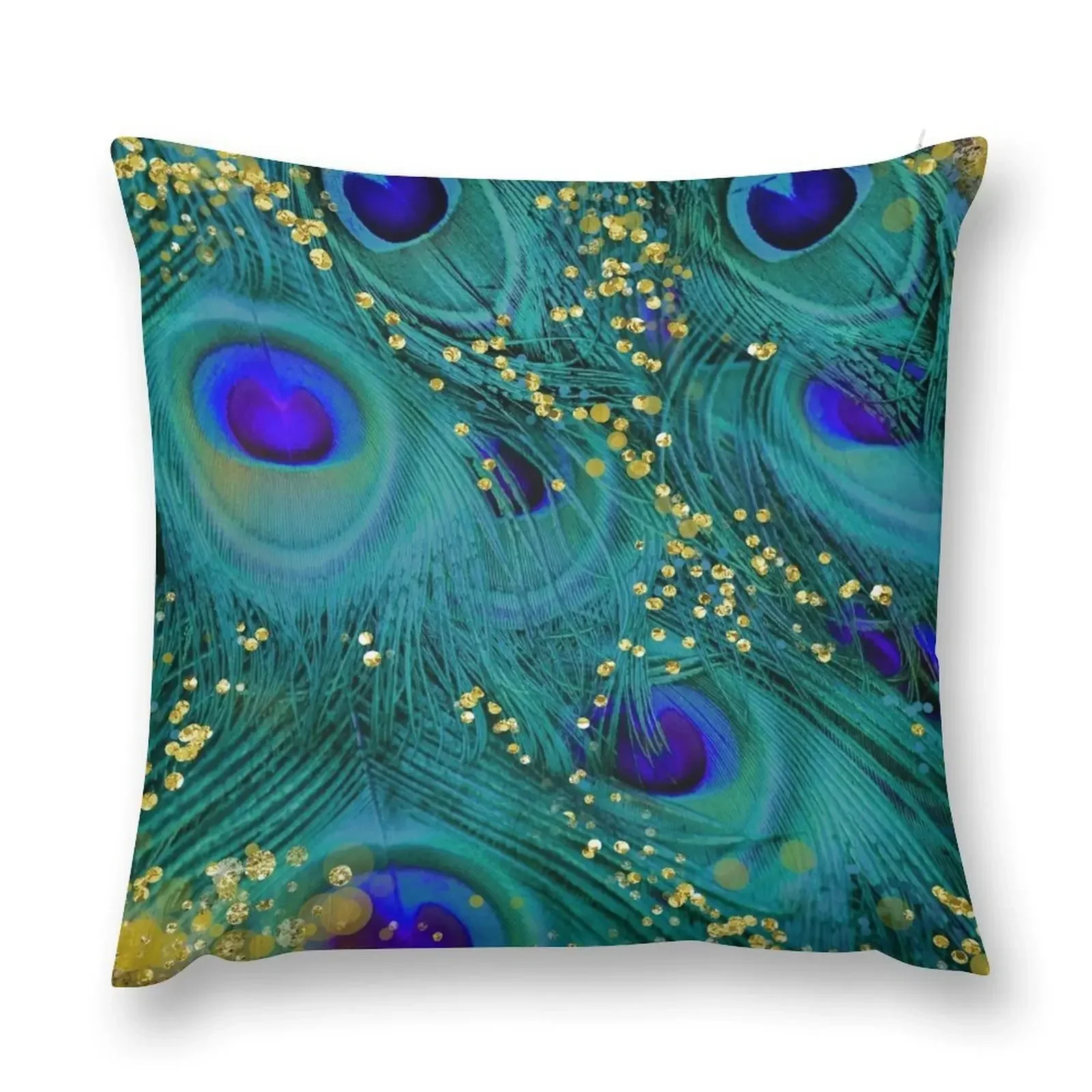 Dreamy peacock feathers, teal and purple, glimmering gold Throw Pillow Couch Cushions christmas supplies pillow