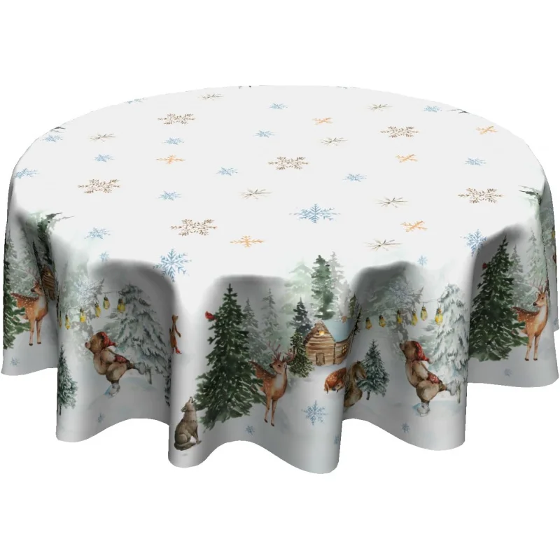 

Winter Christmas circular tablecloth 60X60cm snow forest deer pine tree holiday party decoration table mat