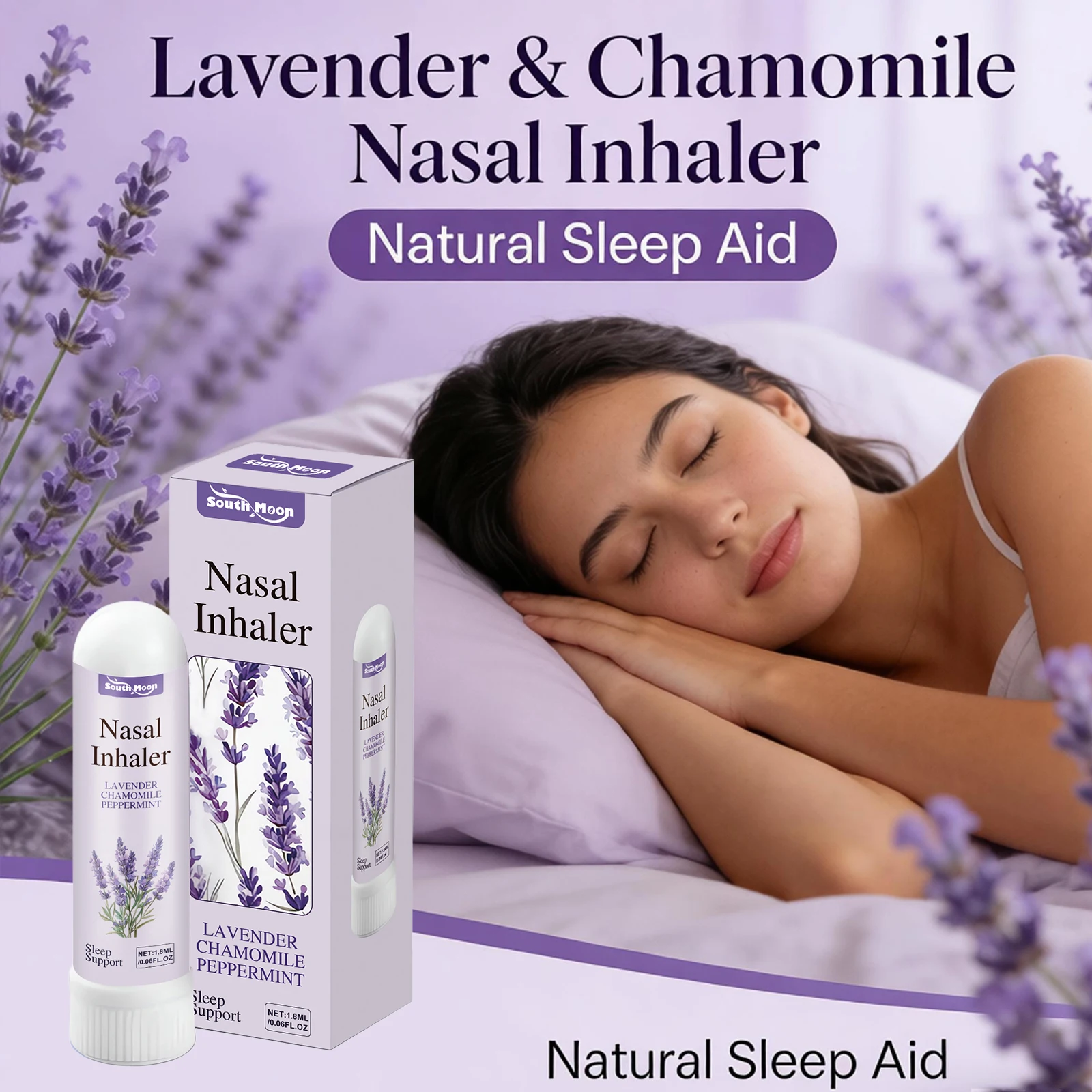 Inhalador Nasal de Lavanda y Manzanilla, Mejora la Calidad del Sueño, Alivia las Molestias Nasales, Reduce el Estrés, Respira Fresco, Barra Nasal Natural