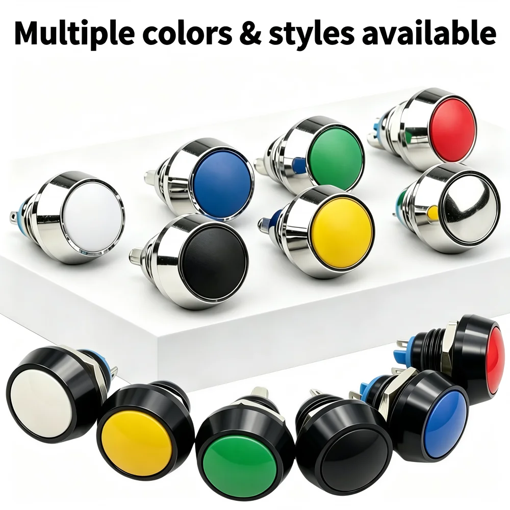 12mm Ball Round Head Metal Push Button Switch Momentary Waterproof 3A 1NO Screw Feet Auto Modification Car Horn Door Bell