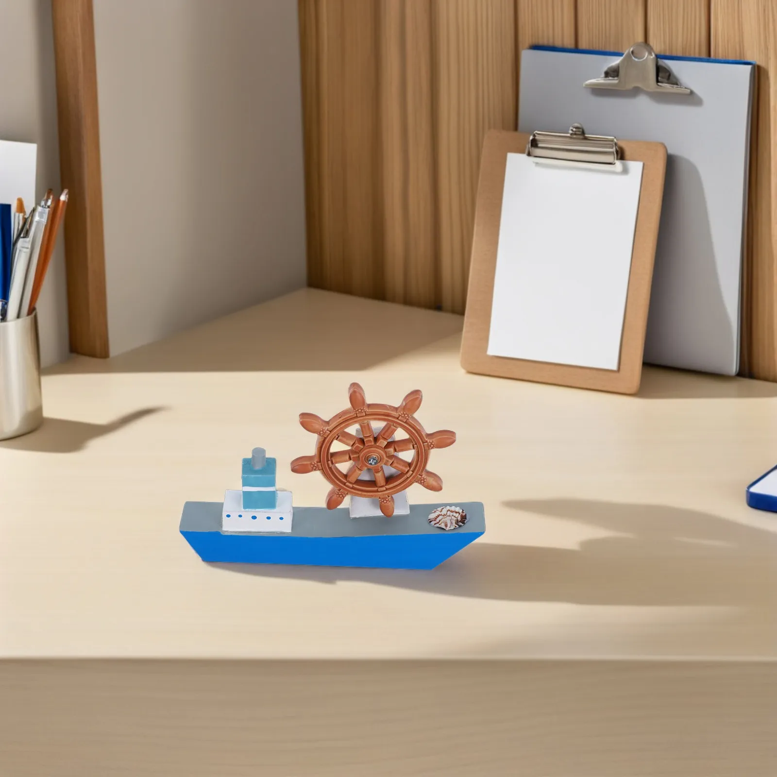 

Mediterranean Blue White Wood Sailboat Decor Rustic Sailing Ship Ornament Nautical Boat Decoration Tabletop Home Accessory