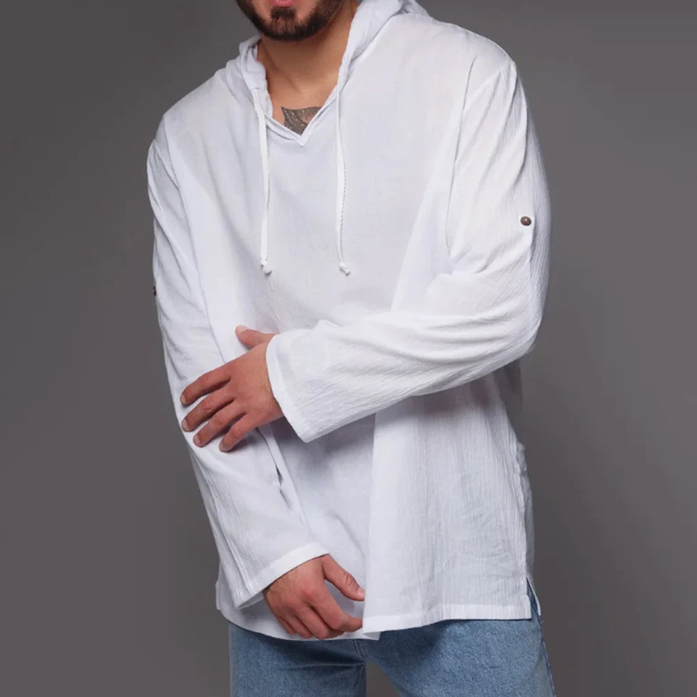 Cotton Linen Mix Hooded Sweatshirt for Men with Long Sleeves Suitable for Outdoor Recreation and Daily Errands