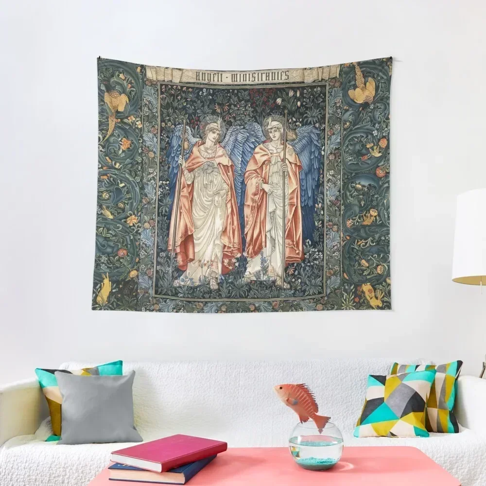 ANGELI MINISTRANTES, Angels in Blue Green Floral Tapestry Decorative Paintings Custom Wallpaper Tapestry