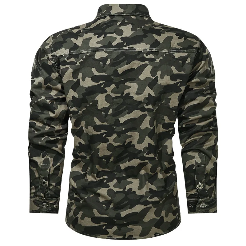 New Men\'s Casual Shirt Long Sleeve Oversized Male Pure Cotton Military Camouflage Cargo Shirt Men Clothing Blouses A2F1388C