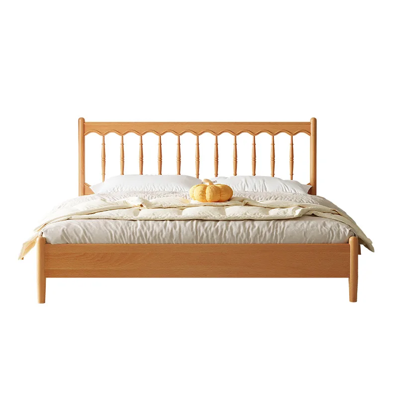 

wood bed Japanese log style modern sim ple single 1.5 meters small apartment 1.8 meters double b ed