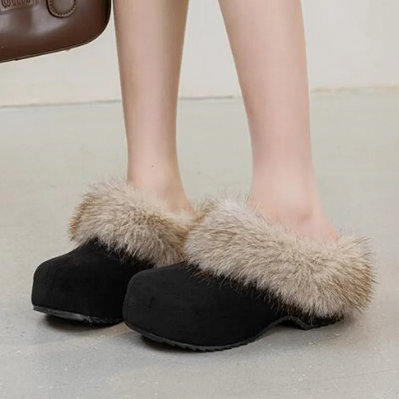 New 7cm 2026 Thick Sole Slipper Booties for Women House Shoes Luxury Fall Winter Slip On Fashion Trending Platform Heel Slippers