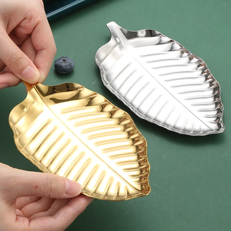 304 stainless steel leaf-shaped tray, creative restaurant dessert pastry silver gold hotel towel jewelry