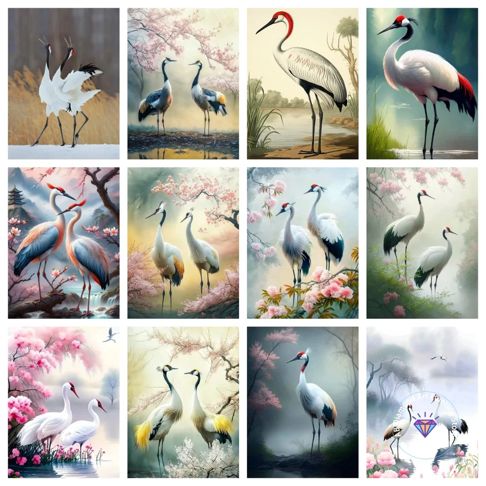 

Elegant Red crowned Crane Animal AB Diamond Painting Kit Square Round Diamond 5D DIY Mosaic Handmade Art Adult Gift Home Decor
