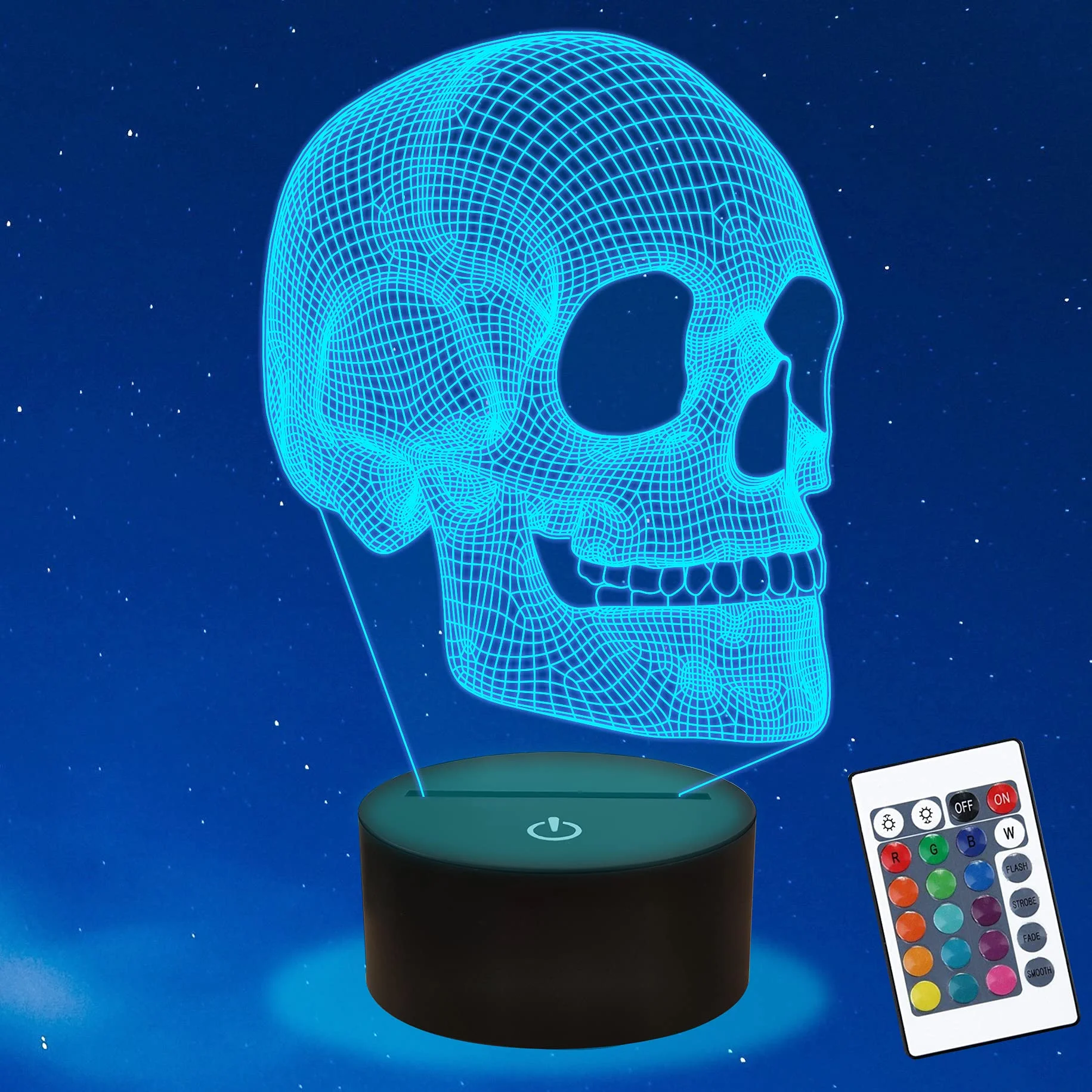 Luz de noche de calavera para niños, lámpara de ilusión 3D, lámpara de mesa LED, 16 colores que cambian, el mejor regalo de cumpleaños de Halloween y Navidad para niños