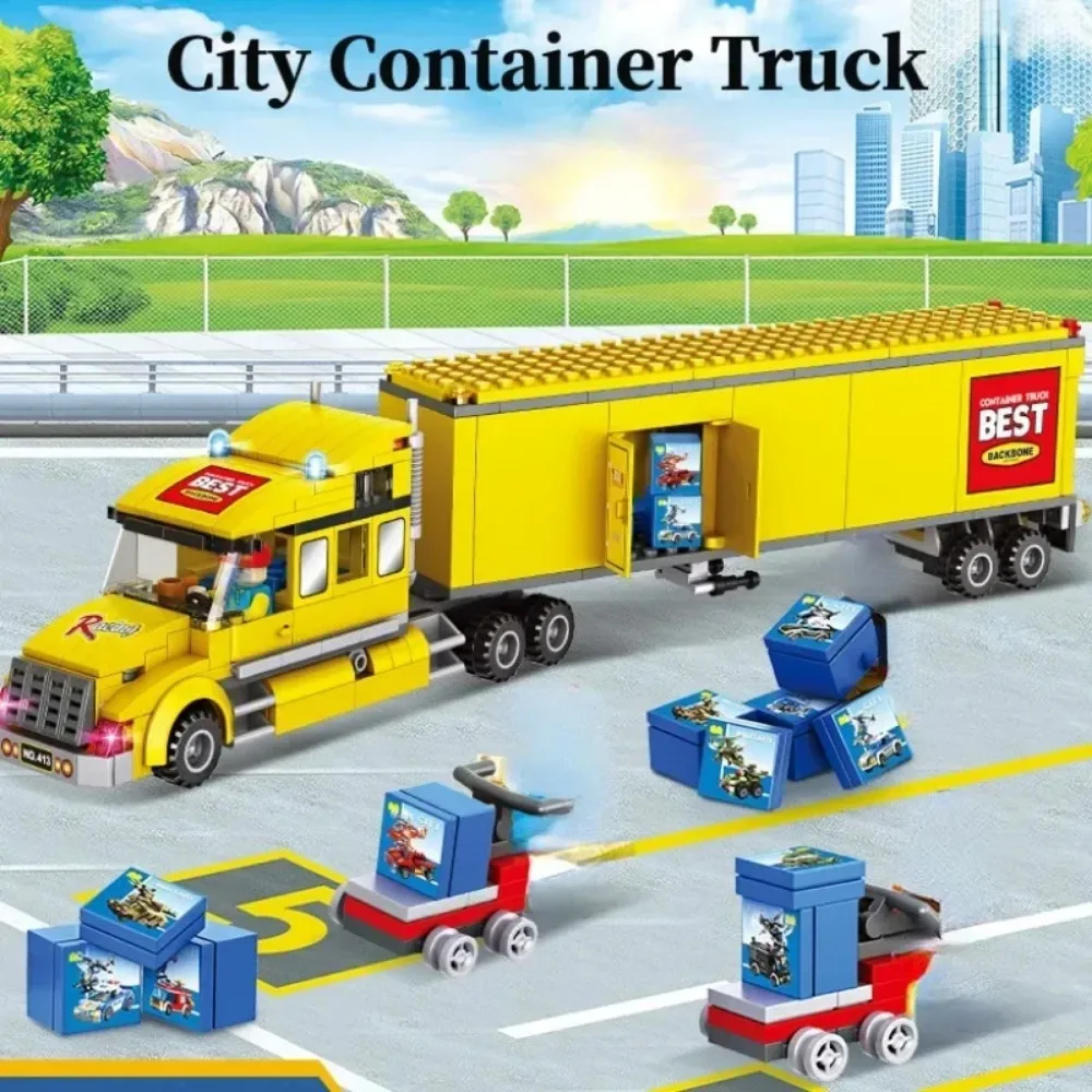 City Technical Yellow Delivery Transport Truck ‌ Bausteine Grün Blau Bus Station Modell Spielzeug für Kinder Urlaub Geschenke – Detail 8