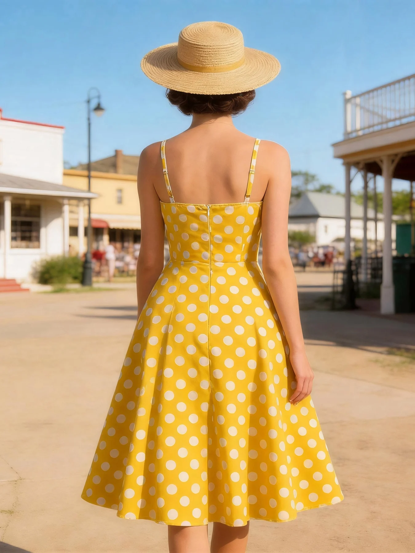 Tonval Spaghetti Strap Polka Dot Summer Cotton Dresses Birthday Women Backless Vintage Fit and Flare Dress