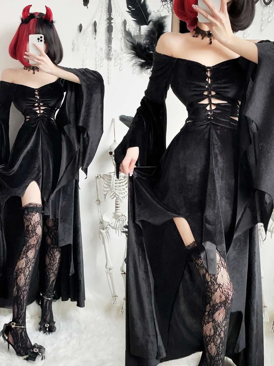 Disfraz gótico Sle Bla Witch Death God, falda larga para mujer, ropa para el escenario con tema Dr k