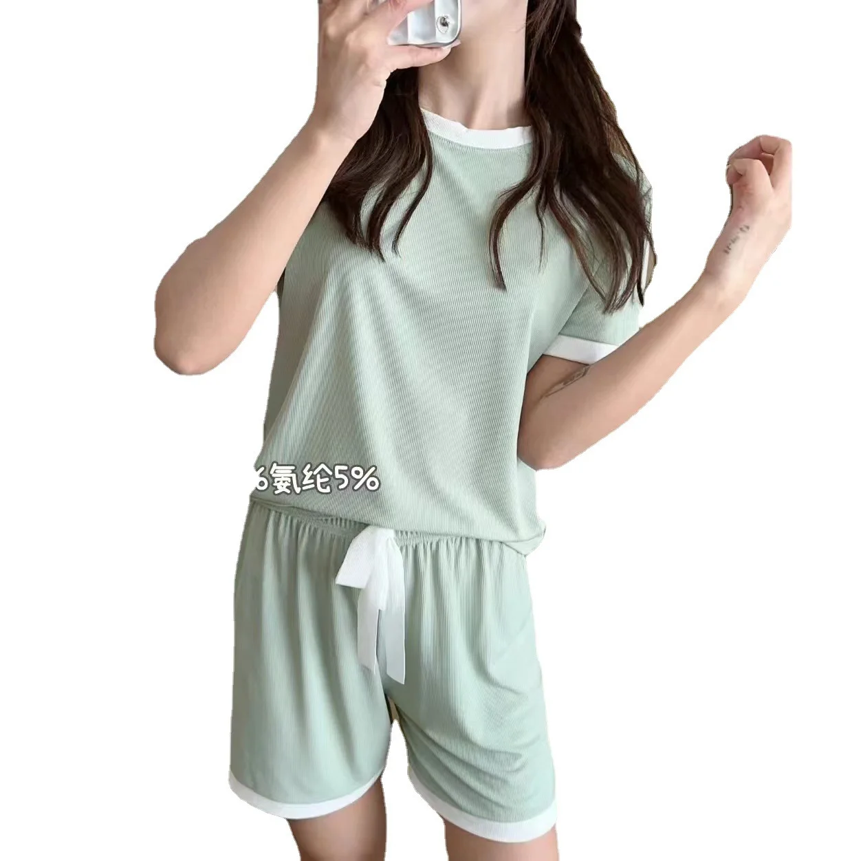 Women\'s New Summer Pajamas Homewear Set of Student T-Shirt Tops Shorts Homewear Ladies Loose Ice Silk Homewear Two-Piece Set