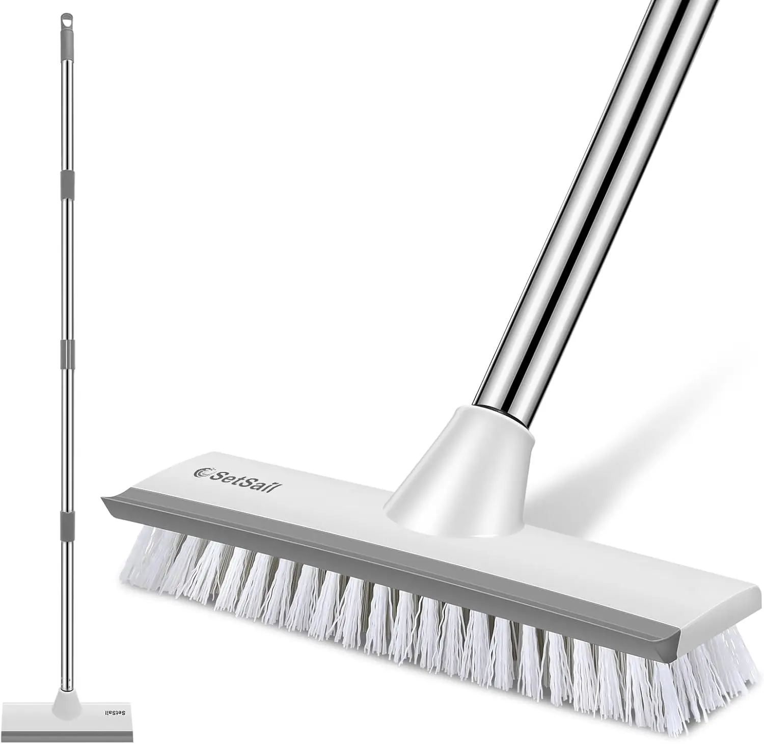 

2-in-1 Floor Scrub Brush with 51" Adjustable Handle, Stiff Bristle Scrubber & Scraper for Hard Floors