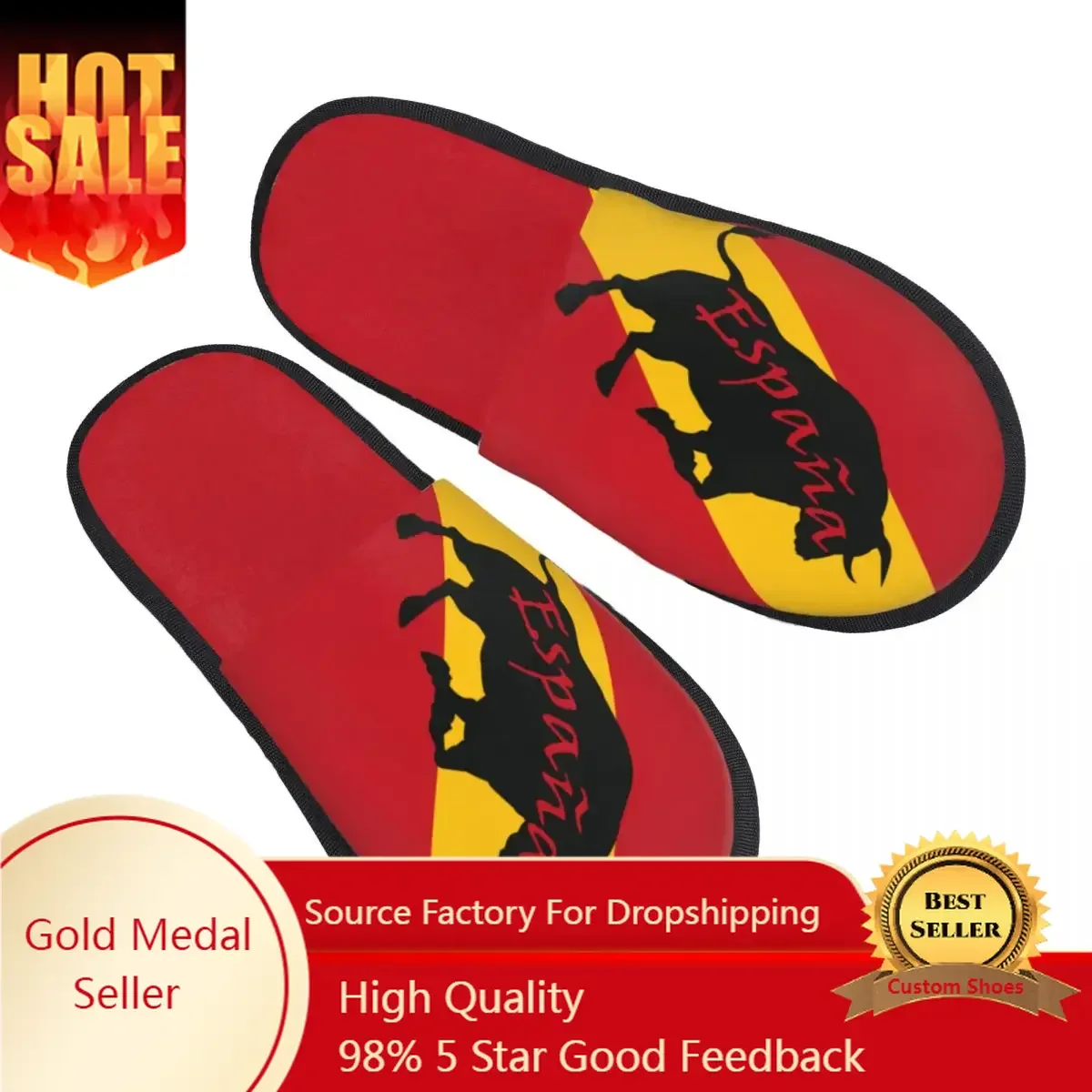 

Custom Spanish Bull And The Flag Of Spain Soft Memory Foam House Slippers Women Patriotic Cozy Warm Anti-skid Sole Slipper