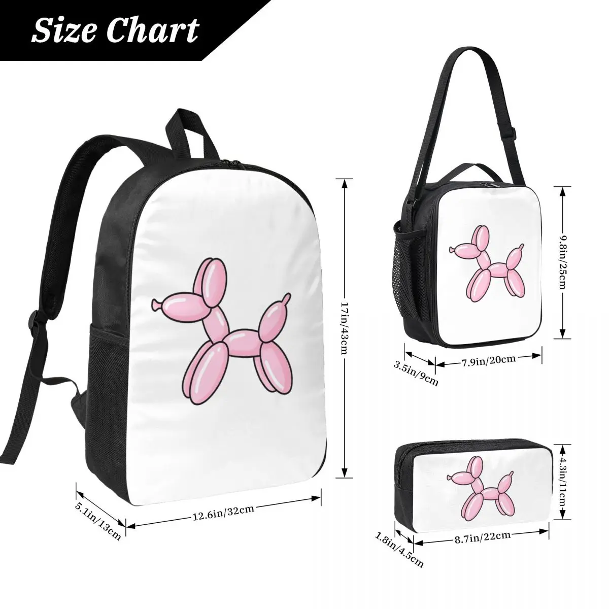 Balloon Dog Pink Backpack Boys Girls BookBag School Bag Laptop Shoulder Bags 3ps Insulated Lunch Bag Pencil Case