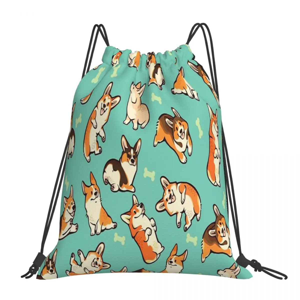 

Jolly Corgis In Green Backpacks Portable Drawstring Bags Drawstring Bundle Pocket Sundries Bag Book Bags For Travel Students