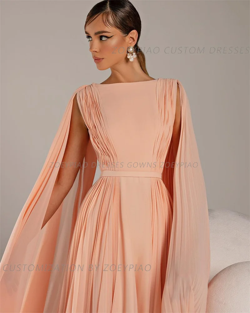 Rood Satijn/Chiffon Lange Backless Avondjurk Elegant Aanpassen Lange Cape Formele Gelegenheid Prom Jurken Avond Feestjurken