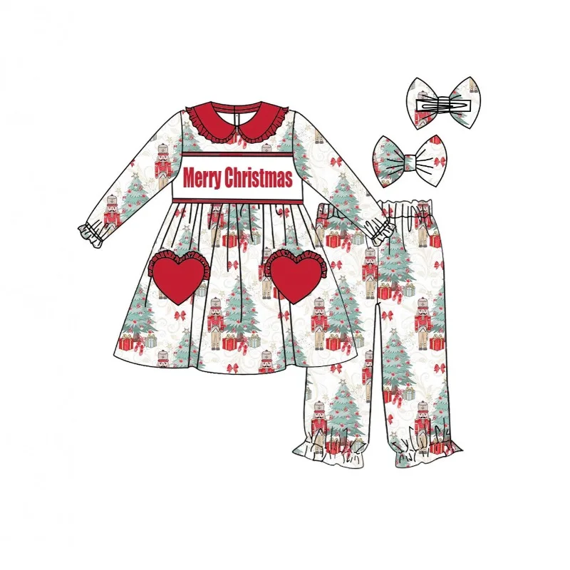 طقم بيجامات بناتي مطبوع لطيف للرضع والأطفال الصغار ملابس منزلية ناعمة لمجموعة عيد الميلاد للصيف والخريف #2