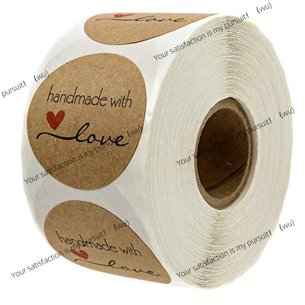 ZOCI-500pcs 1.5Inch DIY Hand Made Handmade With Love Label Wedding Stickers Adhesive Sticker Kraft Round Labels