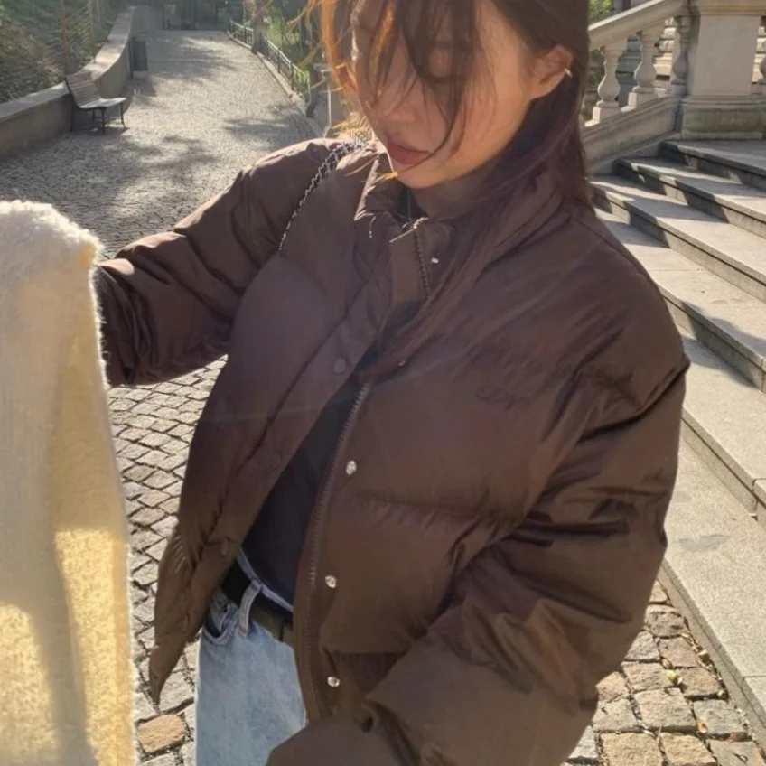 خفيفة الوزن أوزة أسفل Jaet مقنعين سستة ort Sle لون نقي الشتاء ملابس خارجية تخفيف Sle الدفء Thiened تصميم #3