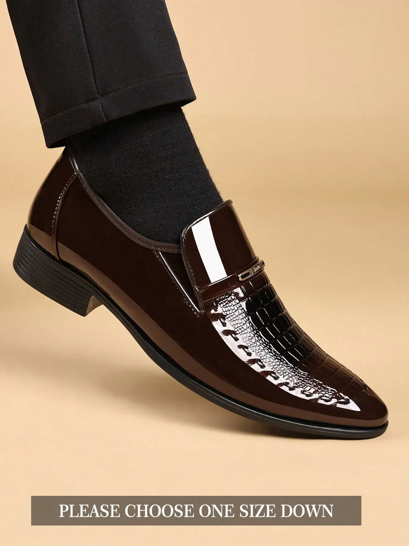 Mioeert Men's Elegant Crocodile Texture Animal Print Slip-On Business Dress Shoes, Suitable For Wedding, Office, Party In Summer，sx260315165087342318477