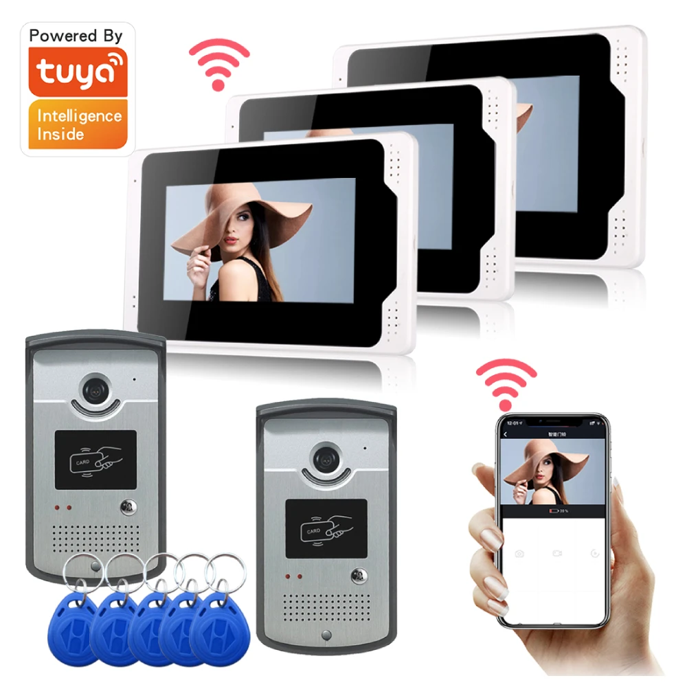 7 inch Wired Wifi RIFD Card Video Door Phone Doorbell Intercom System with Mobile app controls unlocking Kit