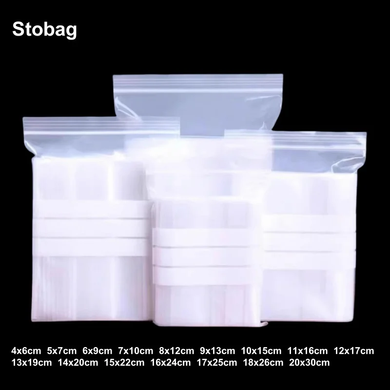 StoBag 100pcs Transparent Write Ziplock Bags Small Plastic Sealed Clear Food Jewelry Card Book Packaging Storage Reusable Pouch