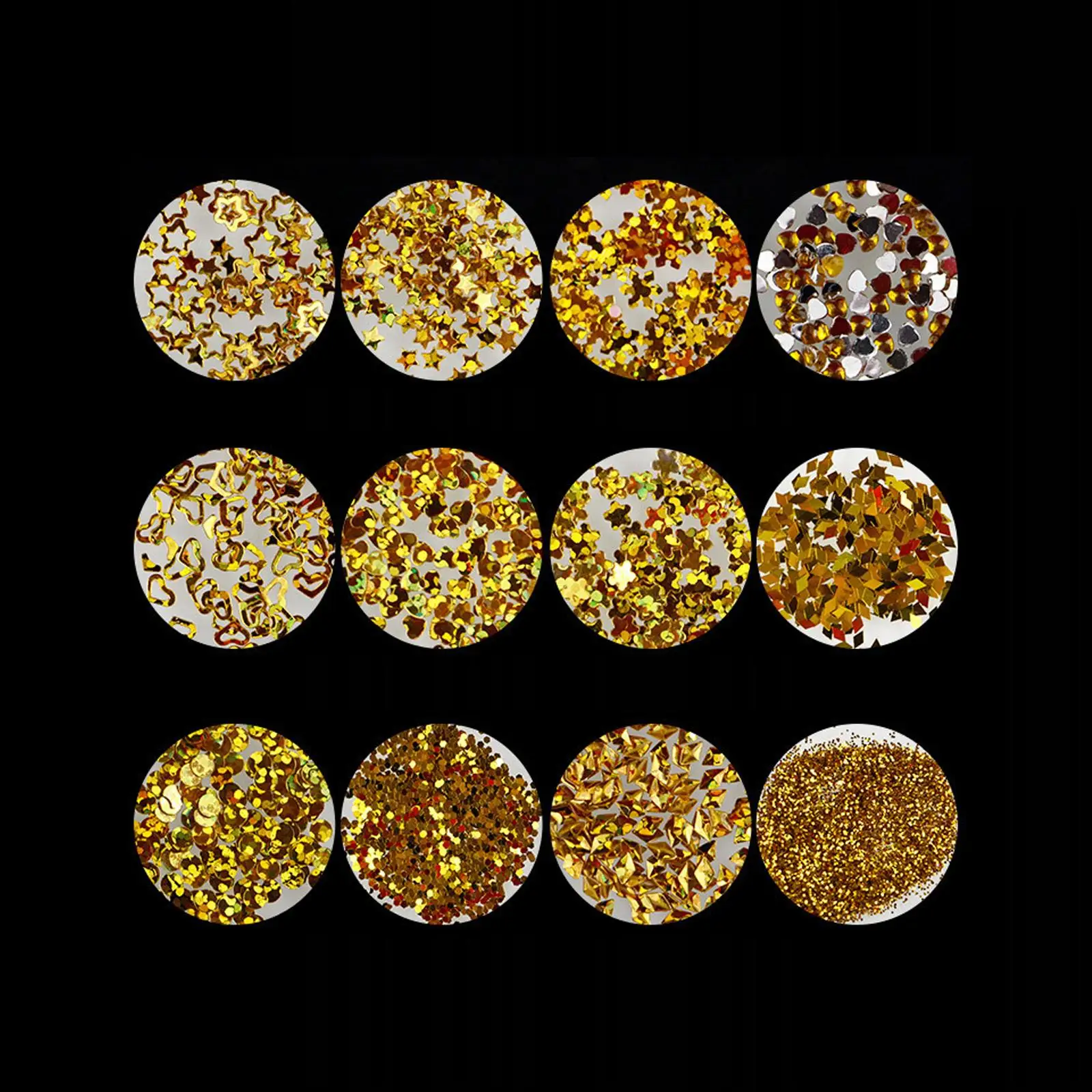 12pçs amuletos de lantejoulas brilhantes para unhas, várias formas, contas holográficas misturadas brilhantes para mostrar rosto, arte corporal, artesanato