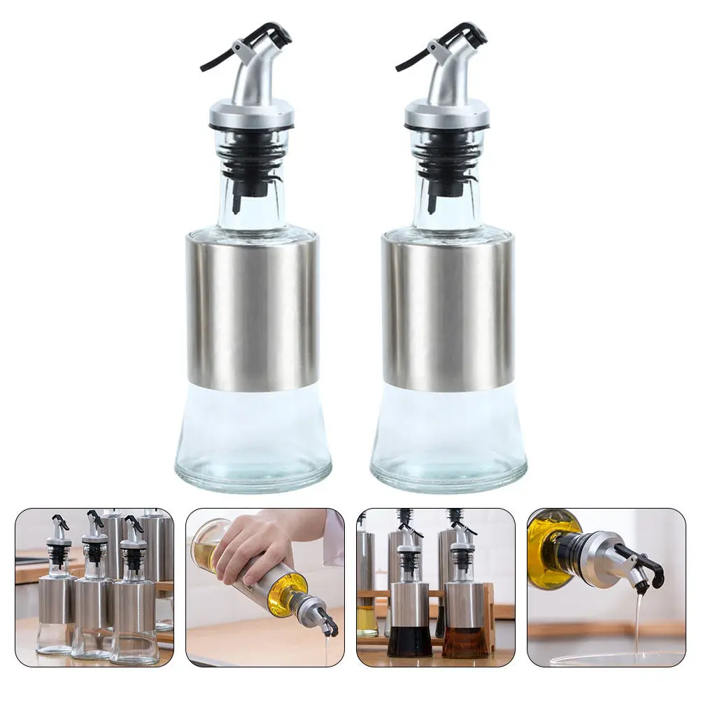 Dispensador de aceite moderno de 2 piezas, 250 ml, de acero inoxidable y vidrio, botella para vinagre, dispensador de salsa para cocina, picnic, restaurante