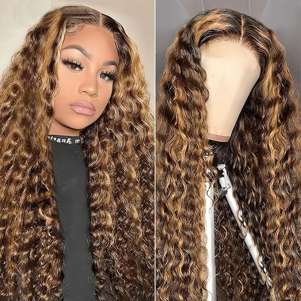 

Highlight 4/27# Brazilian Honey Blonde 13x4 lace frontal colored wig Deep wave 13x6 lace frontal curly wigs human hair for women