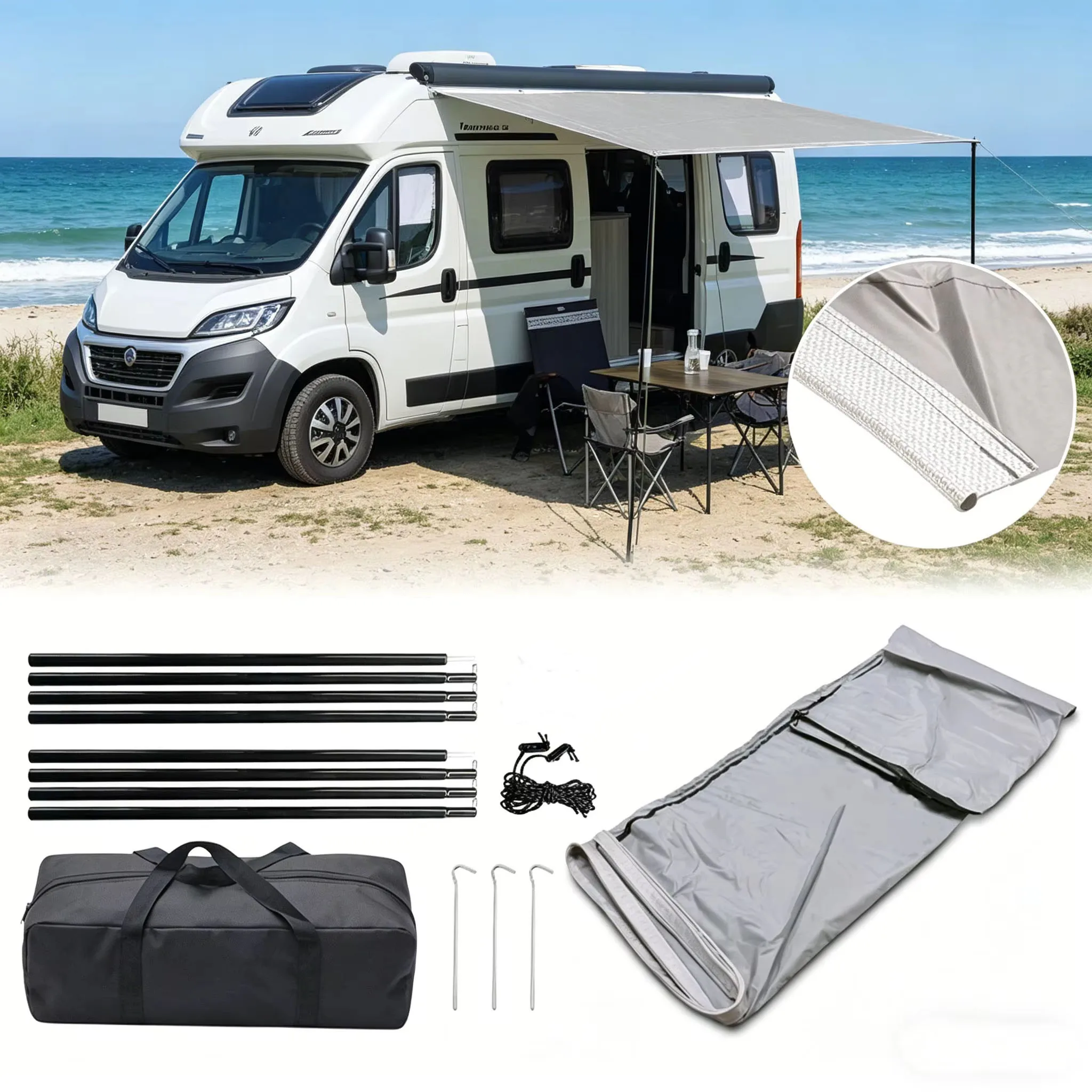 Waterproof RV Awning Sun Canopy 3.5x2.4m Caravan Side Tent Portable Outdoor Shelter with Bag for Campers And Hikers