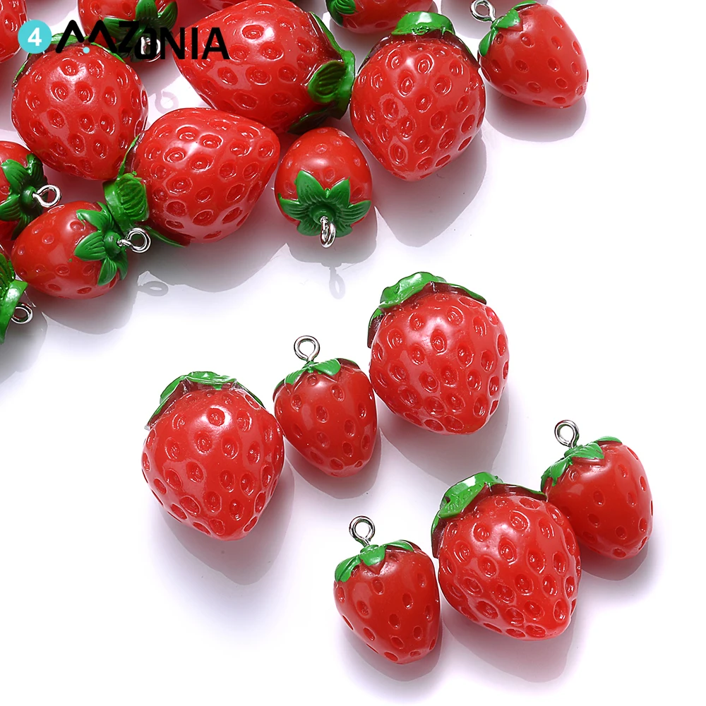 5pcs Small Strawberry Resin Pendant Charms Fashion Fruit Pendant DIY Jewelry Accessories Keychain Bag Bracelet Crafts