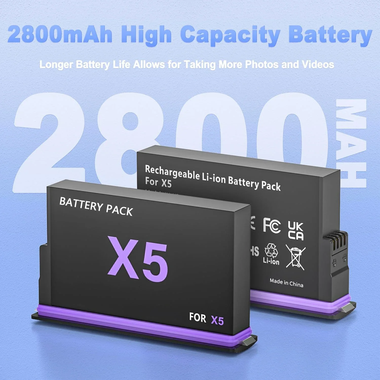 2800 mAh oplaadbare batterij en opladerset met dubbele sleuf voor Insta360 X5, complete voedingskit voor Insta360 X5 actiecamera-batterijen