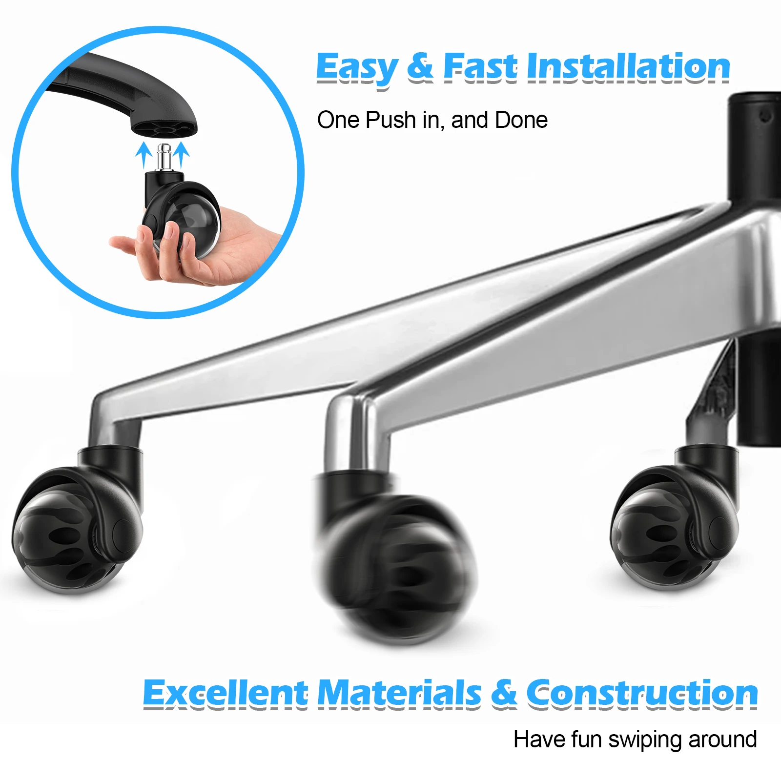 Cadeira de escritório Substituição de Roda Conjunto de 5, Silencioso e Suave Gliding, Heavy Duty Cadeira Rodízios, Rodas de Mesa, Universal Fit, 2 Polegada