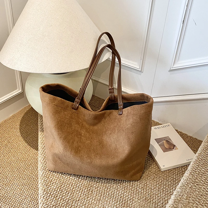 

2026 New Trend Retro Bags Faux Suede Solid Color Hasp Casual Tote Large Capacity Daily Commute Simple Shoulder Bags Bolsa