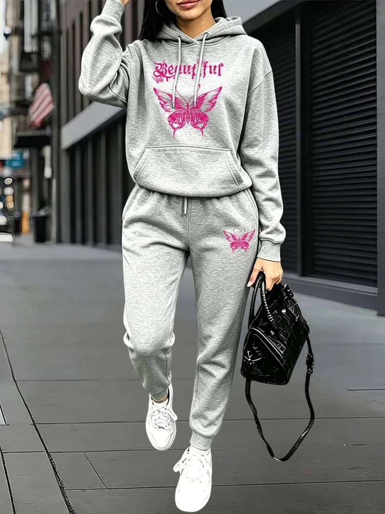 Women's Outfits Casual Hooded Sweatshirt Sweatpants 2 Pcs Suit Outdoors Sports Jogging Tracksuit Clothes AutumnWinter Pants Sets