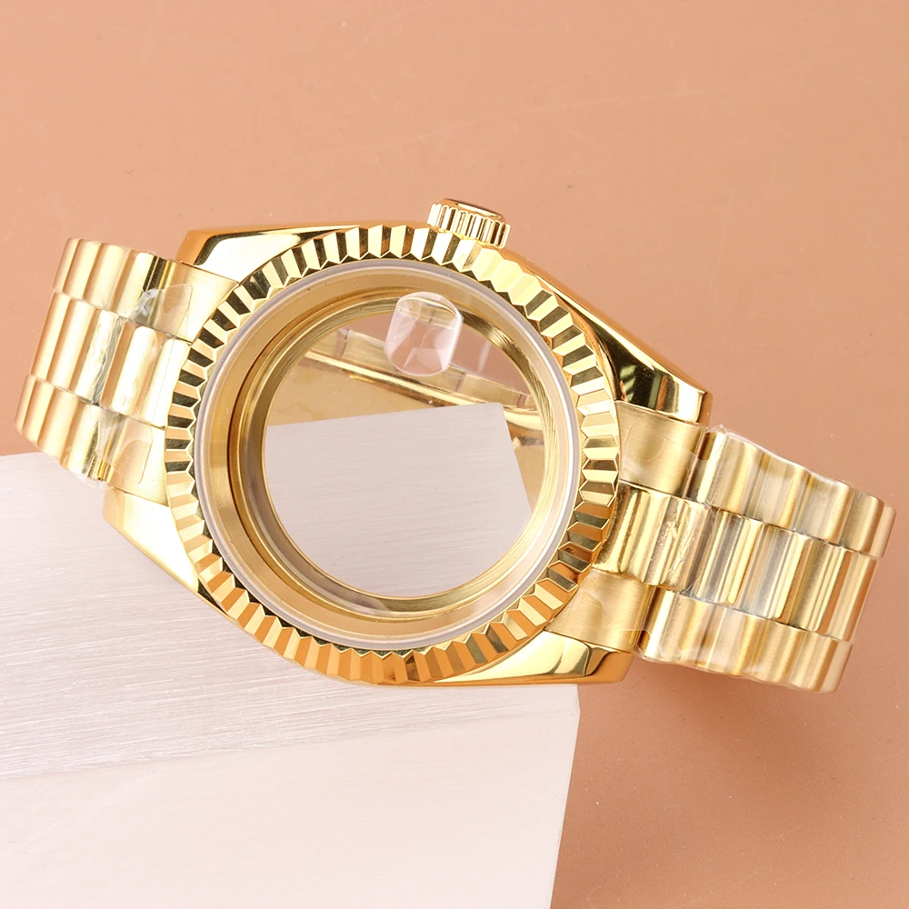 

Gold 36mm 39mm Watch Case Presidential Bracelet Sapphire Glass For Datejust Seiko NH35 NH36 Movement 28.5mm Dial Stainless Steel