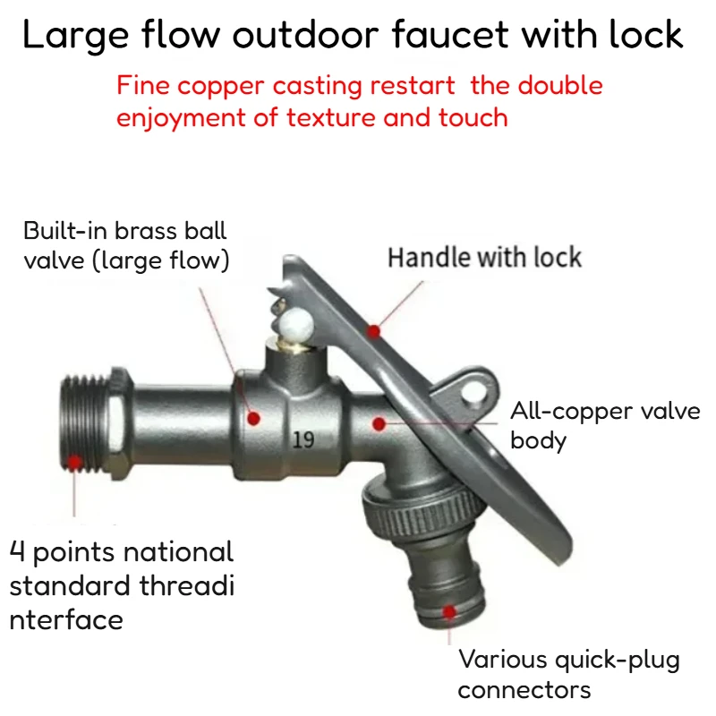 All Copper Black Anti-freeze Crack Anti-theft Key Garden Car Wash Watering Flowers Large Flow Outdoor Faucet with Lock