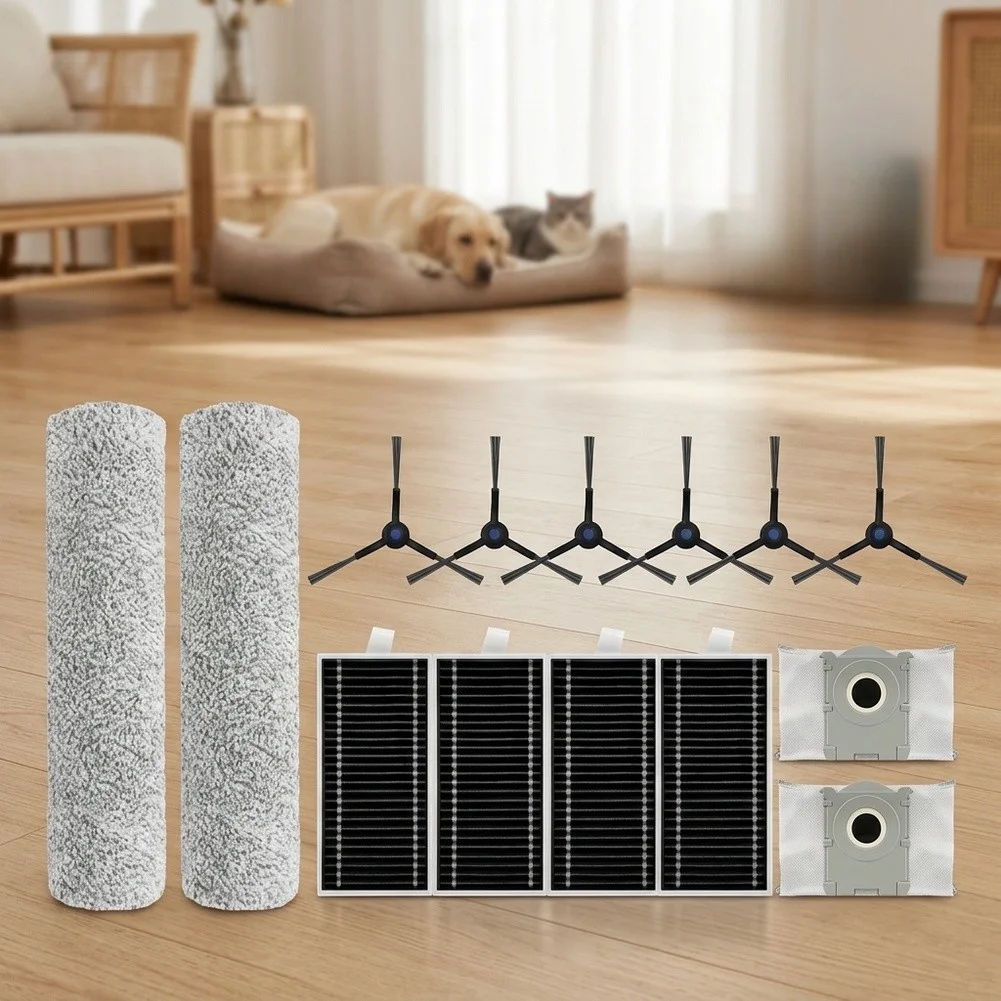Side Brush Filter Dust Bag and Roller for Mop Pad Set Compatible with For Ecovacs X8 PRO and For OMNI Robot Vacuum Cleaners