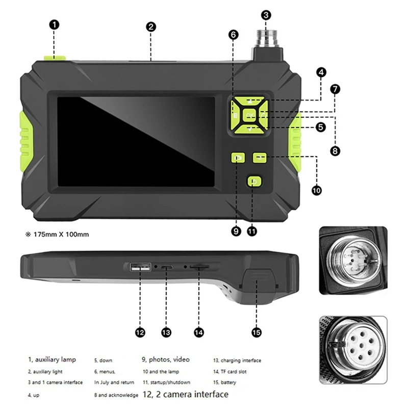 HD Borescope مع ضوء LED ، 8 عدسات ، كاميرا خط أنابيب ، فحص بصري ، منظار فيديو ، خط صلب