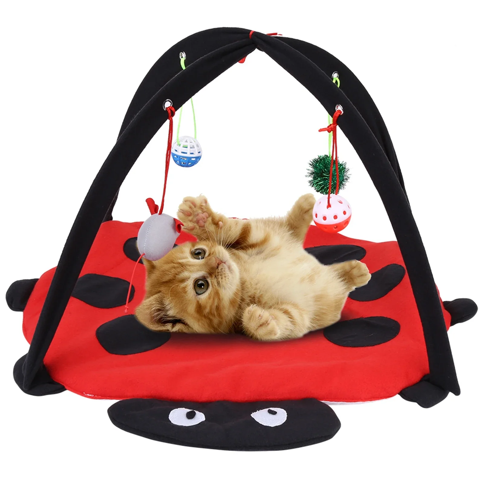 

Foldable Cat Activity Play Mat Tent Multifunction Pet Bed With Hanging Toy Balls