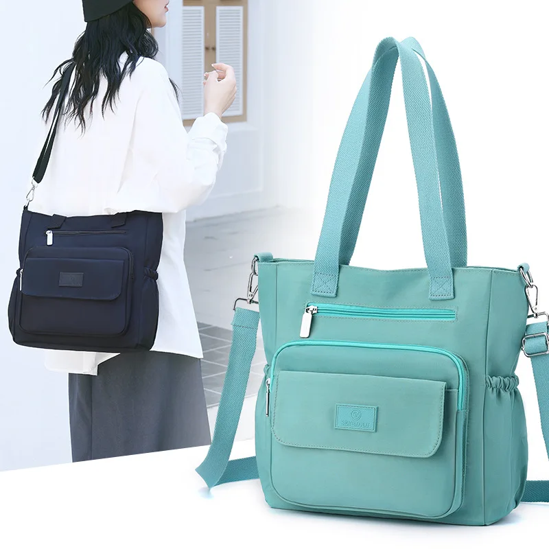 Waterproof Nylon Shoulder Bag Women Casual Crossbody Bag Multifunction Shopping Handbag Large Capacity Messenger Bag