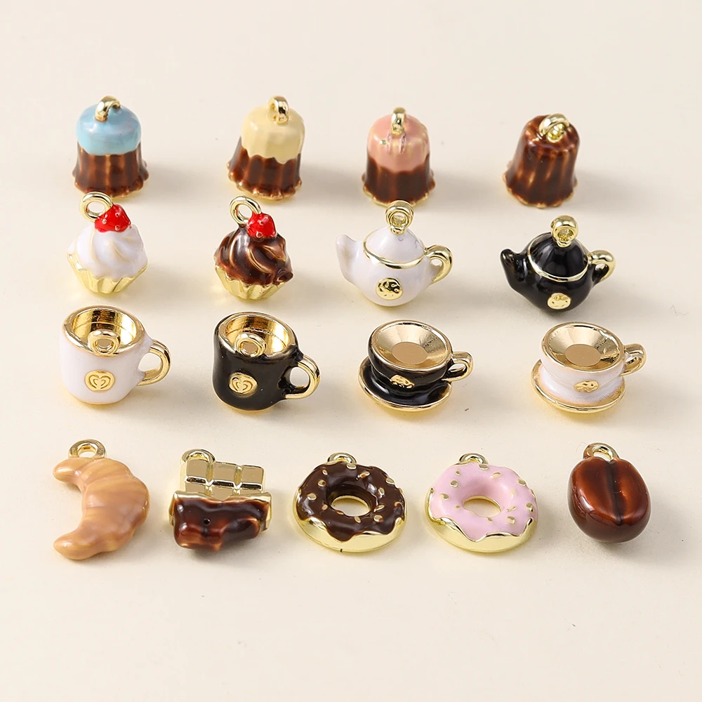 5pcs New In Mix Kawaii Sweet Donuts Cake Coffee Cup Charms for Jewelry Making DIY Pendant Necklace Bracelet Earrings Accessories - view 5