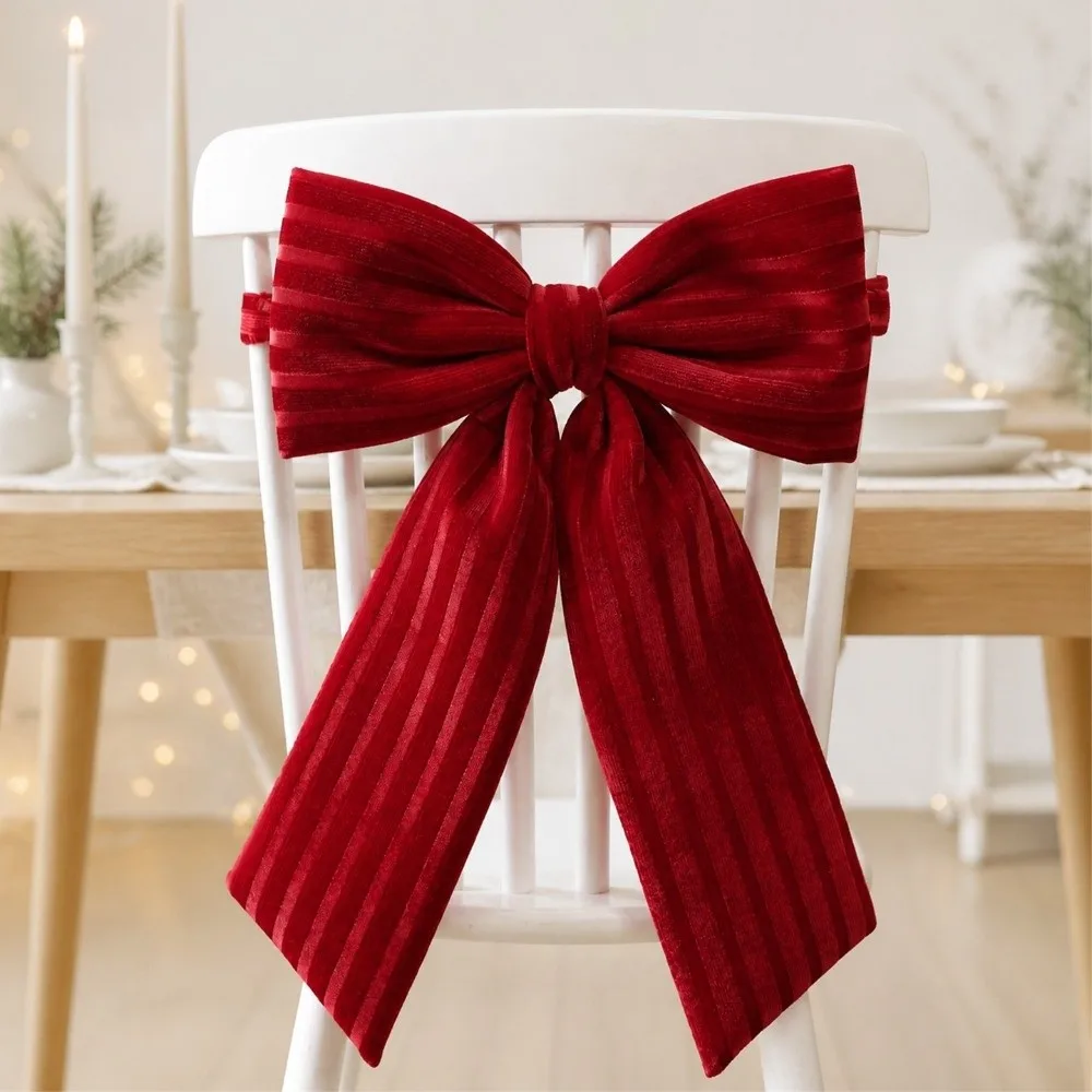 Velvet Bow Chair Cover Elastic Ribbon DIY Christmas Chair Bows Reusable Elegant Design Ribbon Bow Chair Sashes Christmas Decor