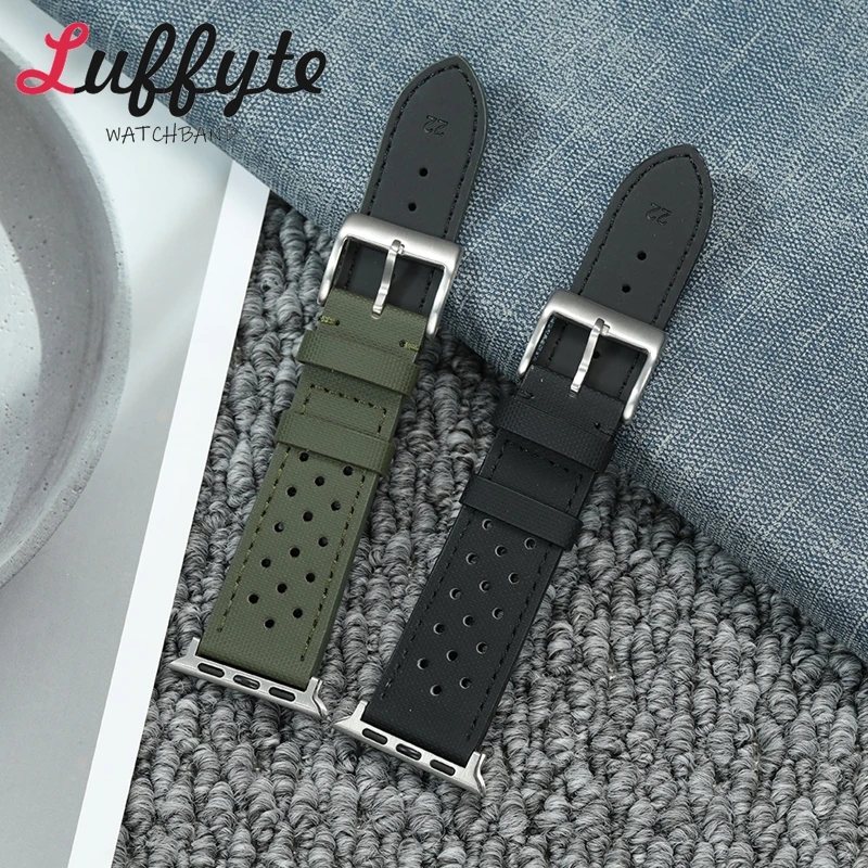 حزام ساعة قماش شراع ممتاز لساعة أبل 38/40/41/42/44/45/46/49 ملم لساعة Iwatch 1-10 SE Ultra 2 أزرق أخضر أسود